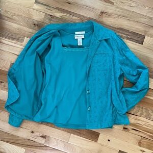 Draper's & Damon's Blue Tank Top & 3/4 Sleeve Jacket 2-Piece